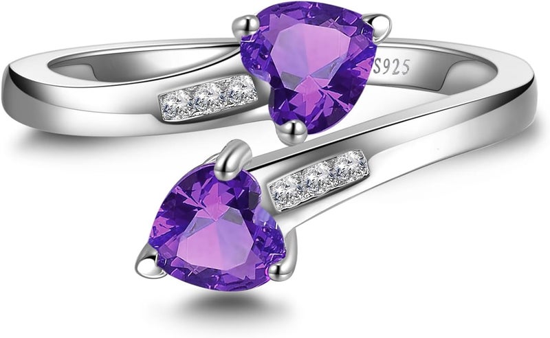 Yaresul 1CT Adjustable Women Heart Ring 925 Sterling Silver Birthstone Rings for Women Promise Ring for her Simulated Gemstone Statement Stackable Band Width 2mm Open Size 5~9 - Image 3